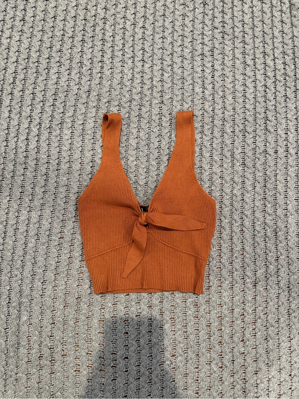 Lulu's Rust Tie-Front Ribbed Crop Top